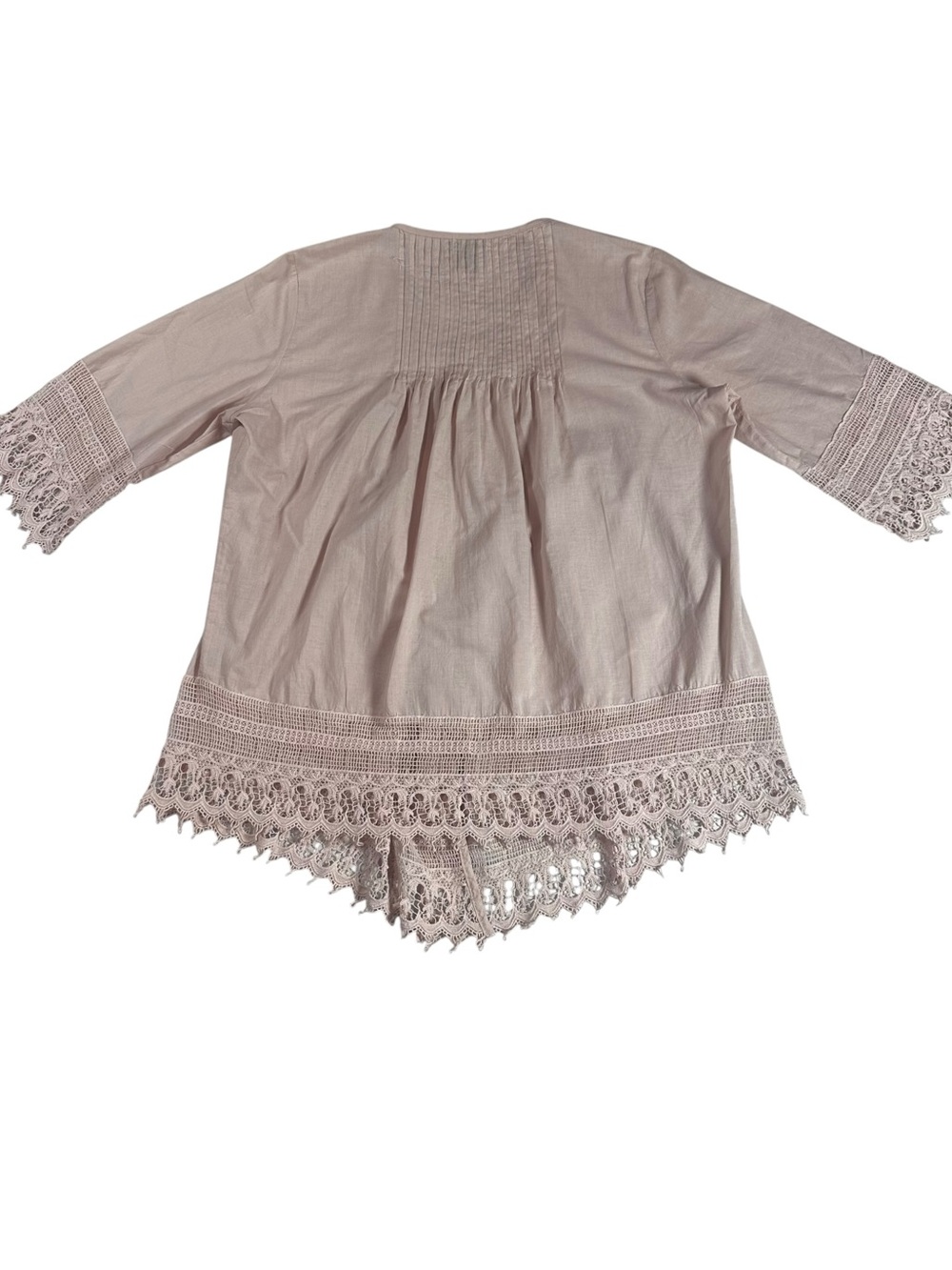 Poetry Clothing Blush Pink Lace Trim Boho Tunic Top Size M - Picture 2 of 6